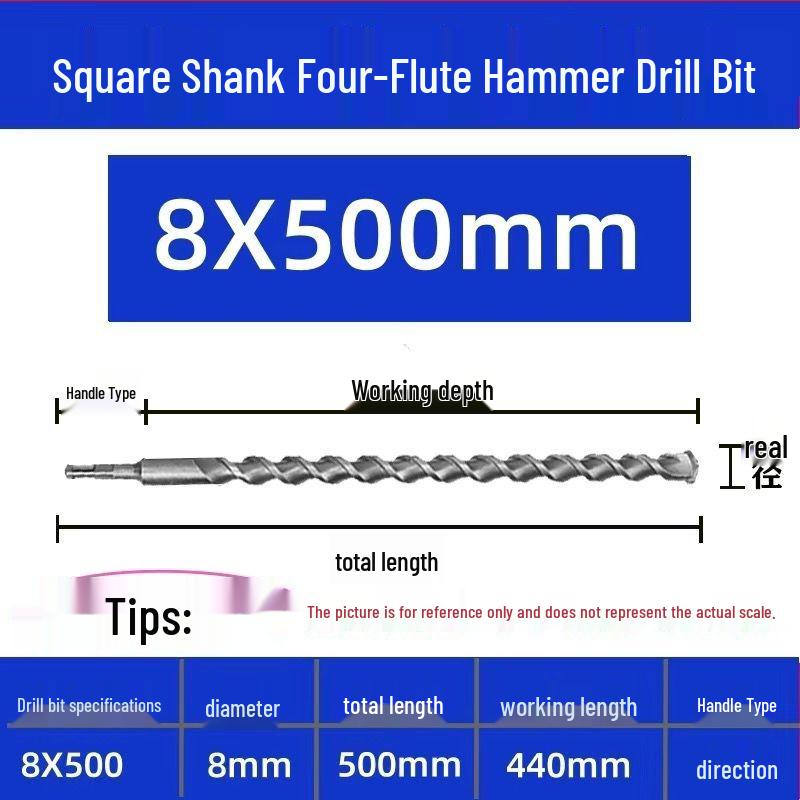 Extended Electric Hammer Drill Bit, Square & Round Shank, for Concrete Piercing - Available in 500mm to 2m Lengths