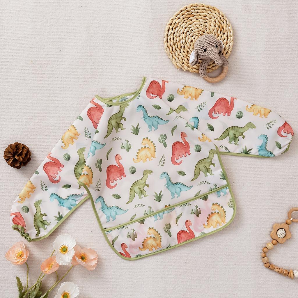 Elinfant 1PC Long Sleeve Bibs, Waterproof Feeding Bibs,Washable Burp Cloth,Coveralls Bibs,Easy To Clean,Wash-Free Eating Bibs