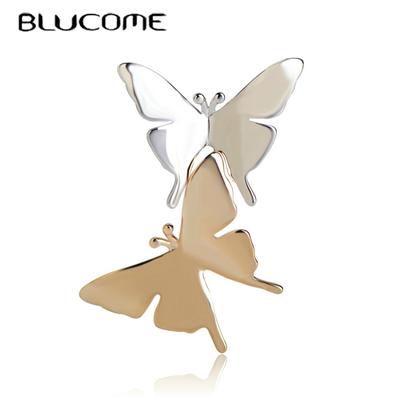 Copper Double Butterfly Brooches For Women Two Tones CP Animal Insect Suit Corsage Pin