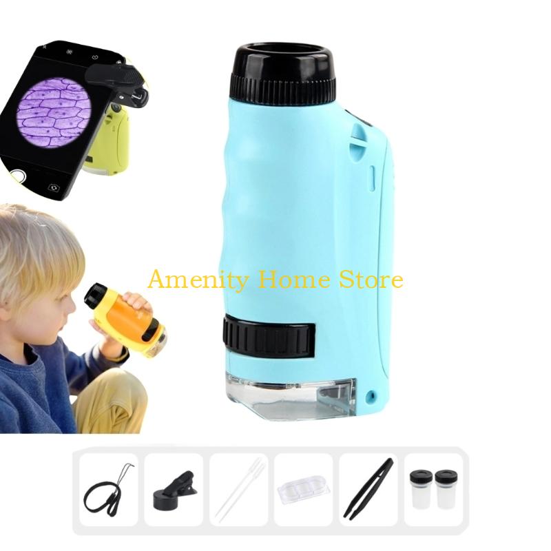 

F26C Pocket Microscope for Kids, Educational Compact Microscope - Portable Handheld Microscope Set for Home, School & Lab, синій