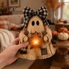 Small Apartment Ornaments Lighted Vintage Patchwork Ghost Figurine with LED Lantern, Rustic Farmhouse Halloween Figurine, Decorative Fall Figurines
