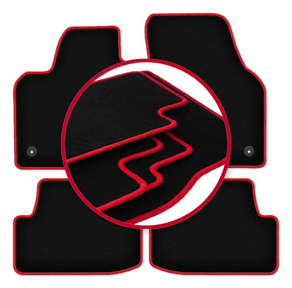 Velours-Fußmatten mit rotem Rand für: Volkswagen Polo VI Schrägheck (2017-)