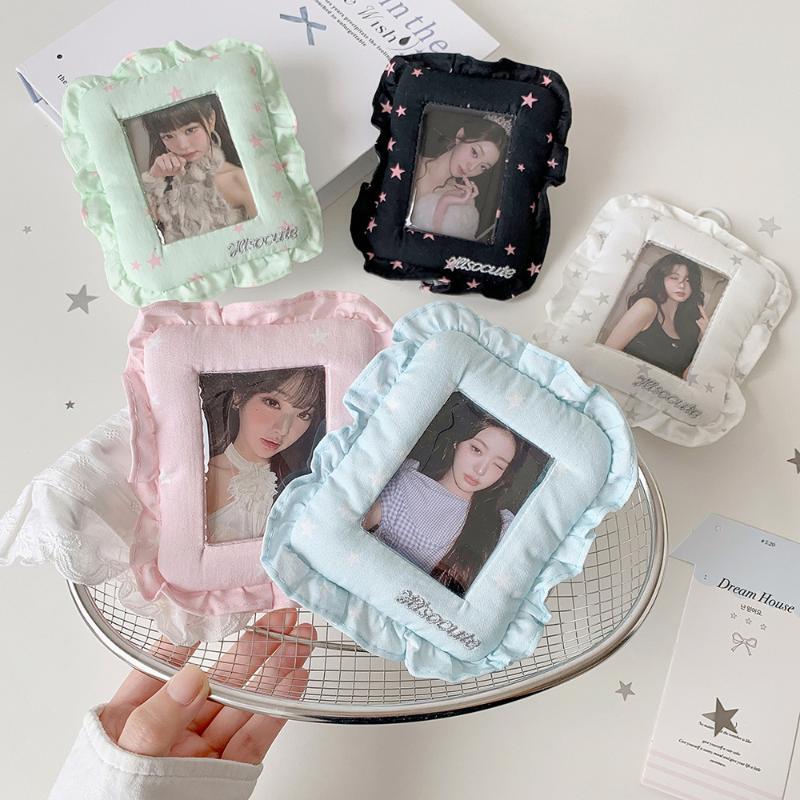 3 Inch Kpop Photocard Holder Keychain Ins Fashion Cute Star Fabric Puffy Idol Photo Storage Pendant For Fans