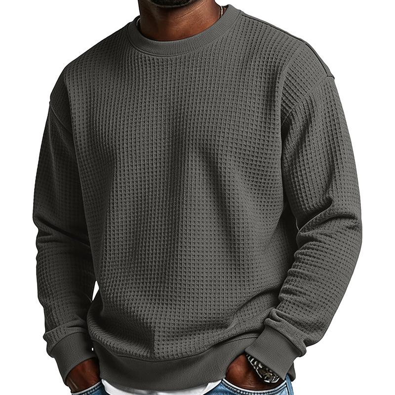 Mens Long Sleeve Waffle Knit Thick Crew Neck Sweatshirt
