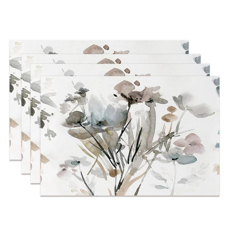 4/6/8ks Bohémské květinové prostírání Jemný design sedmikrásky a růže Elegantní protiskluzové lněné podložky na stůl pro stolování, kuchyň, párty dekorace