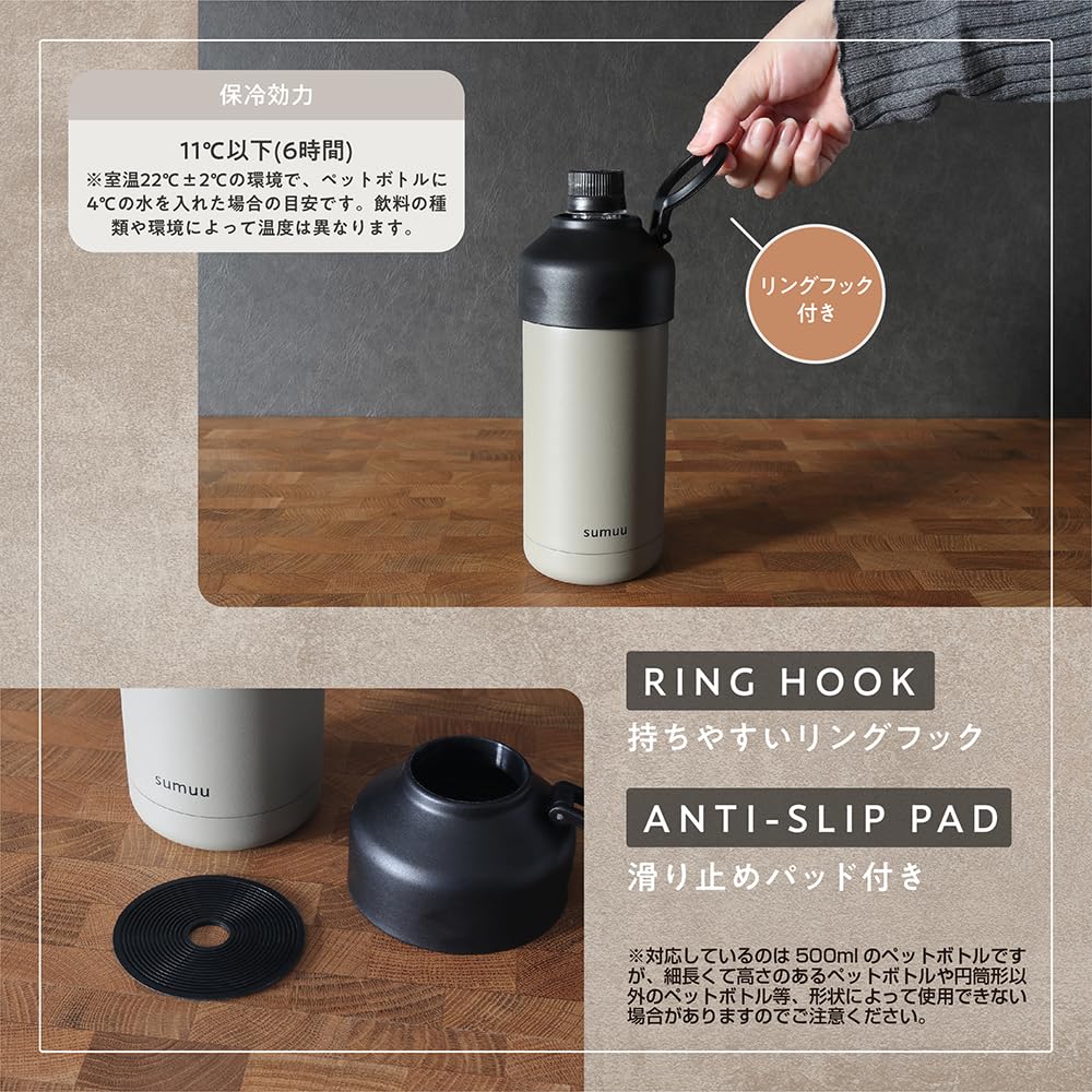 Estale PET Bottle Cooler, Vacuum Insulated, Double Stainless Steel, 500ml Capacity, Suitable for Carbonated Drinks and Sports Drinks, by sumuu