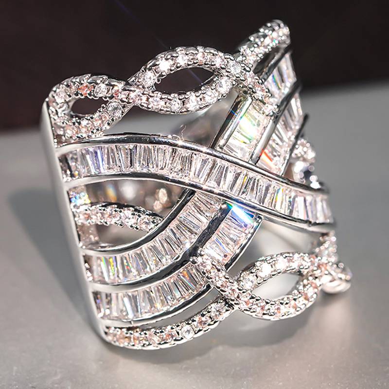 

Huitan Sparkling Women Ring Full Shiny Cubic Zirconia Wedding Luxury Accessories Party Hollow Design Chic Female Zircon Gift 9