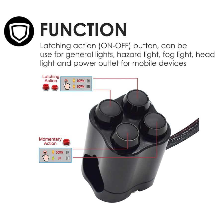 CNC 28mm Motorcycle Switch Handlebar 4 Optional Button Control W/ Wire Harness