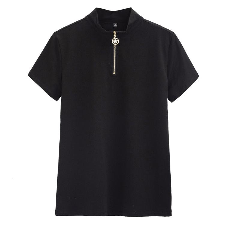 Women's Summer New Style T-shirt Women's Short-sleeved Stand-up Collar Slim Slimming Pullover Base Solid Color Korean Casual Simple