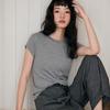 Summer Tencel Wool Short Sleeve Women's Round Neck Design Slim Fit Sleeve New Solid Color Comfortable Top
