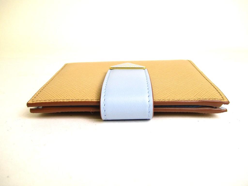 Autentická PRADA Pískově světle modrá kožená malá peněženka ze Saffiana a hladké kůže #a066 Repasovaná