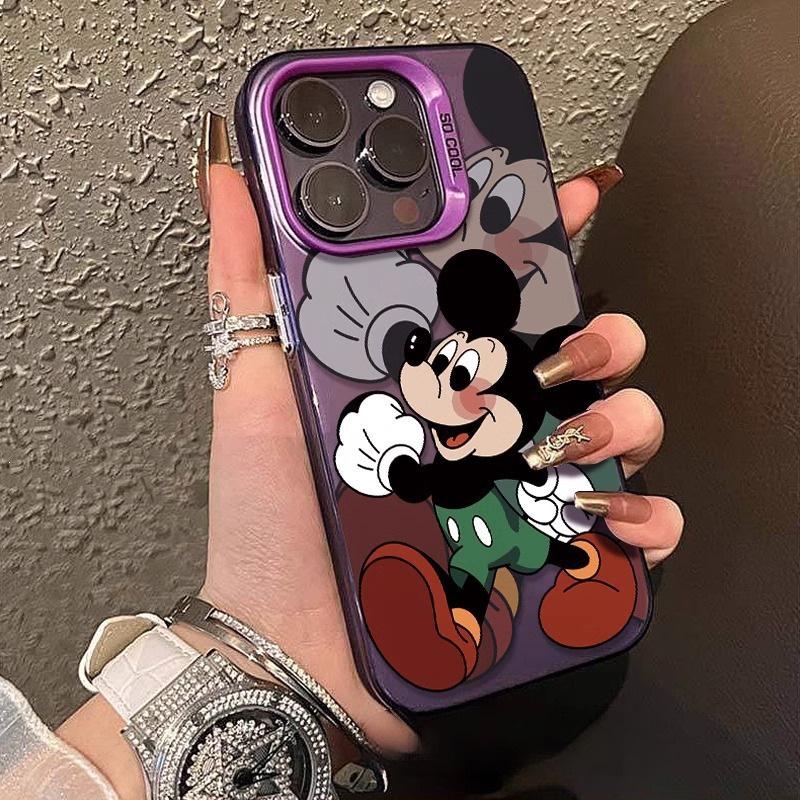 Trendy Mischievous Mickey Silver Electroplated Hard Shell Phone Case for iPhone 15 Pro Max & 14