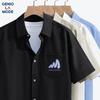 GENIOLAMODE Men's Relaxed Fit Printed Short Sleeve Oxford Shirt