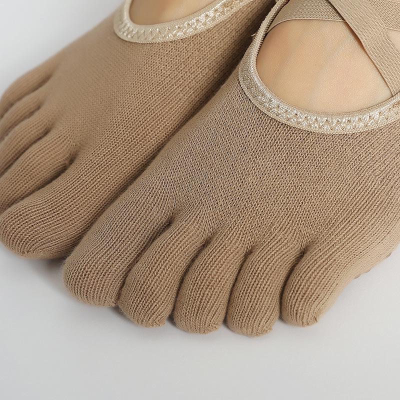 Rutschfeste Yoga-Socken für Damen mit doppelten Kreuzriemen und Fünfzehen für den Innenbereich