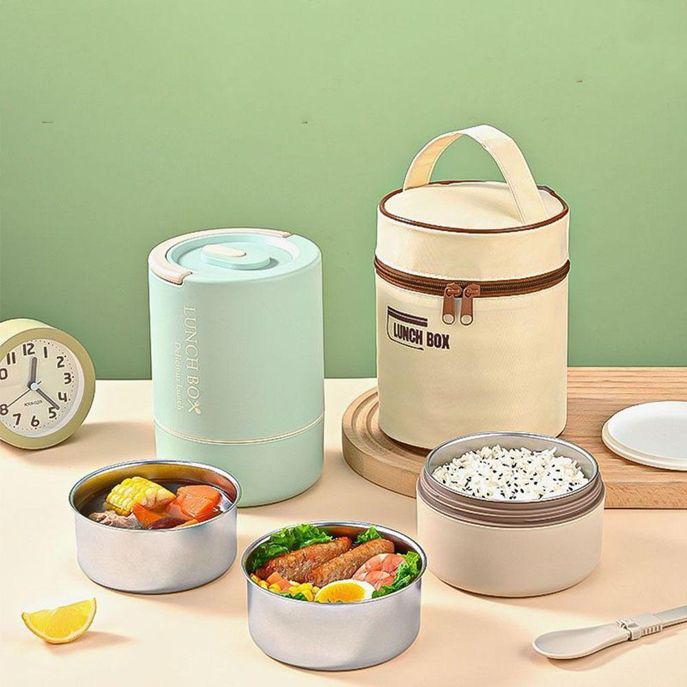 Large Capacity Thermal Lunch Box Round Insulated Lunch Box Portable Lunch Container Set  School