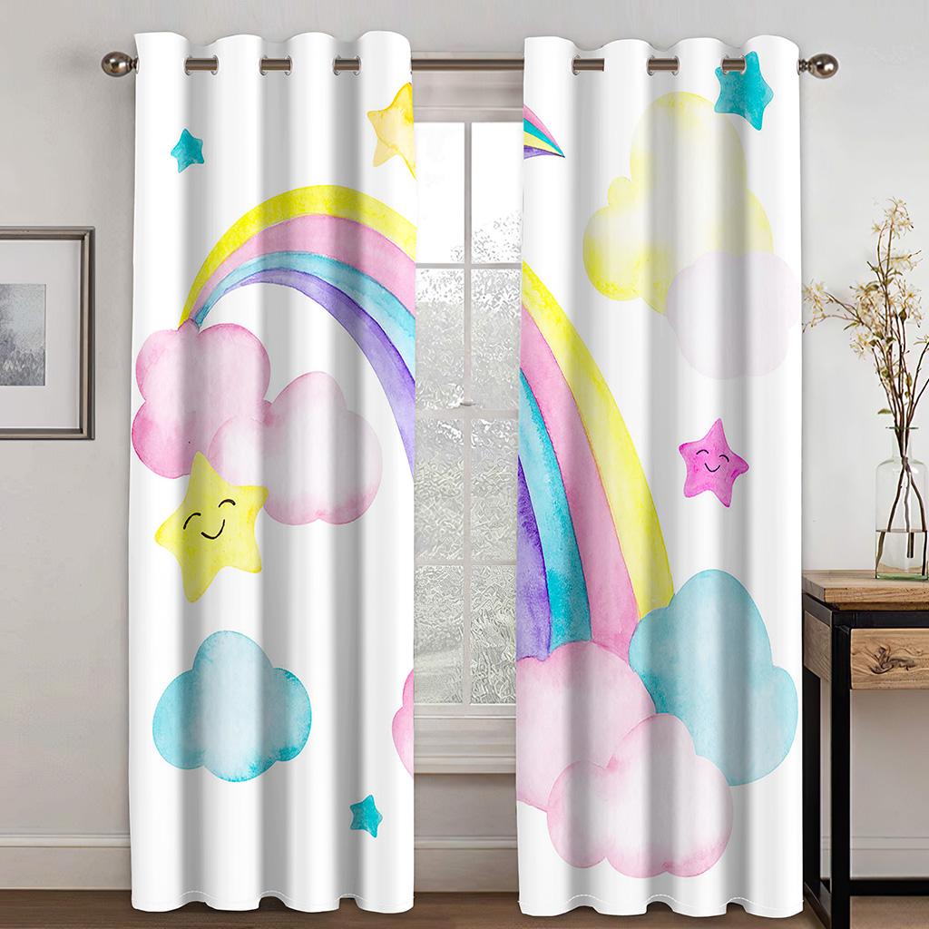 3D Rainbow Søt Koala Billig tegneserie Barne tynne vindusgardiner for jenter Gutter Stue Soverom Dekor 2 Paneler