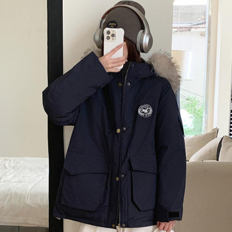 Tooling Parker cotton clothes women's winter design sense medium and long hooded big fur collar thickened loose cotton coat