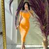 Sexy, elegantes Midikleid mit One-Shoulder-Rüstung für Damen