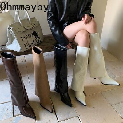Designer Women Knee High Boots Fashion Pointed Toe Trouser Legs Long Booties Elegant High Heels Shoes Botas Mujer