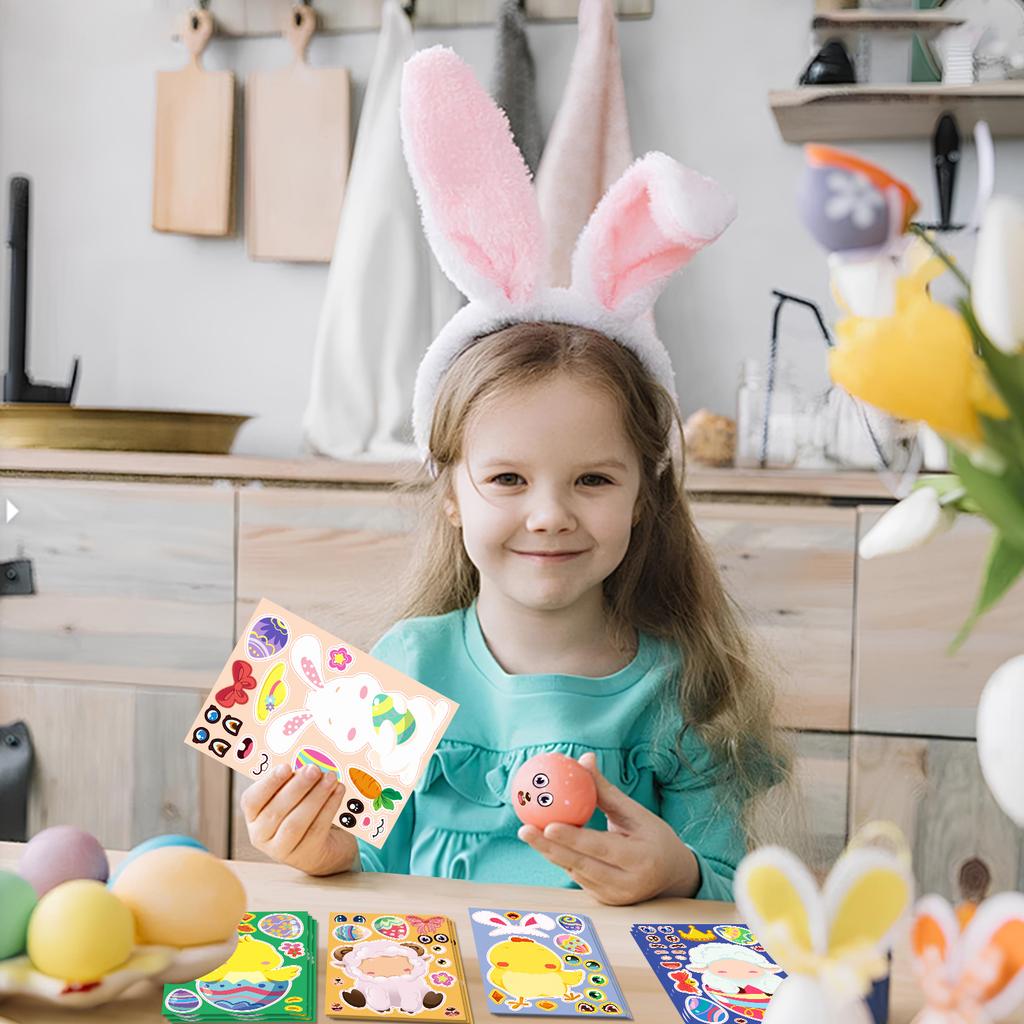 8 Easter Egg Face Change Set Stickers Cartoon Cute Children's Baby Puzzle Diy Early Education Puzzle Stickers