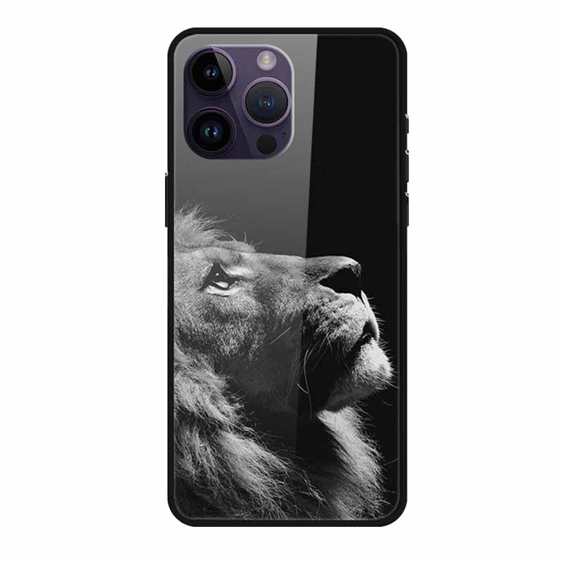 Phone Case for Apple Iphone 15 Pro 15 Plus Tempered Glass Hard Back Cover for Iphone 15 Pro Max Iphone15 Wolf Lion Funda Capa