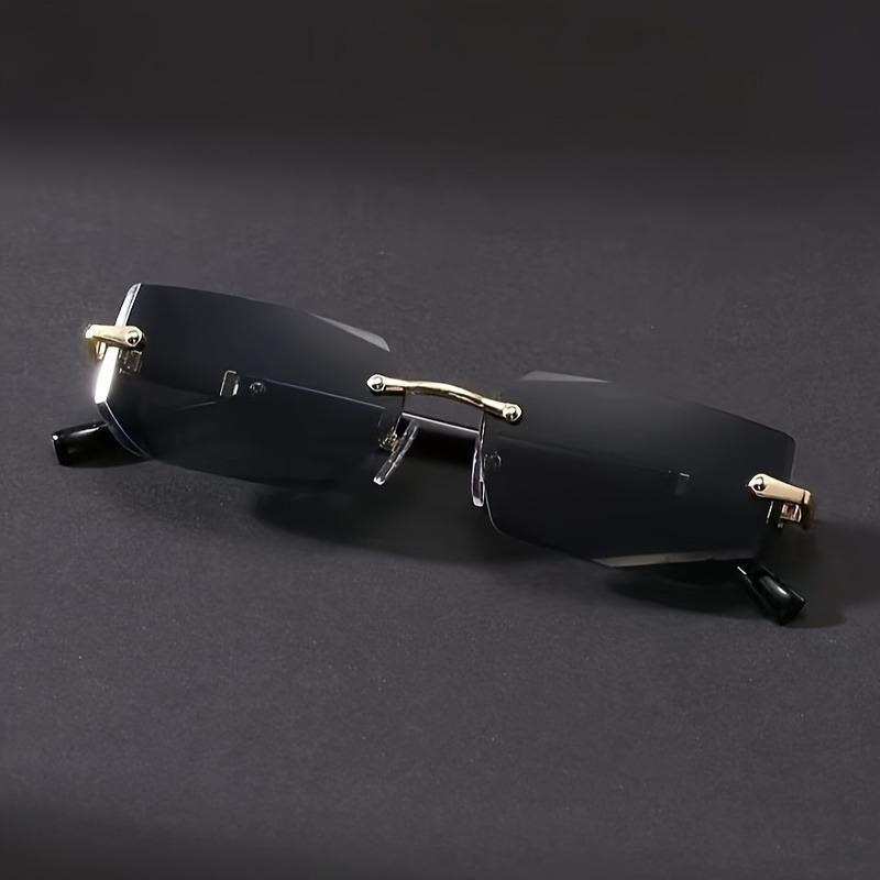 1 pair of retro-style square Men's glasses blue lenses frameless design perfect for summer style Vintage-inspired look