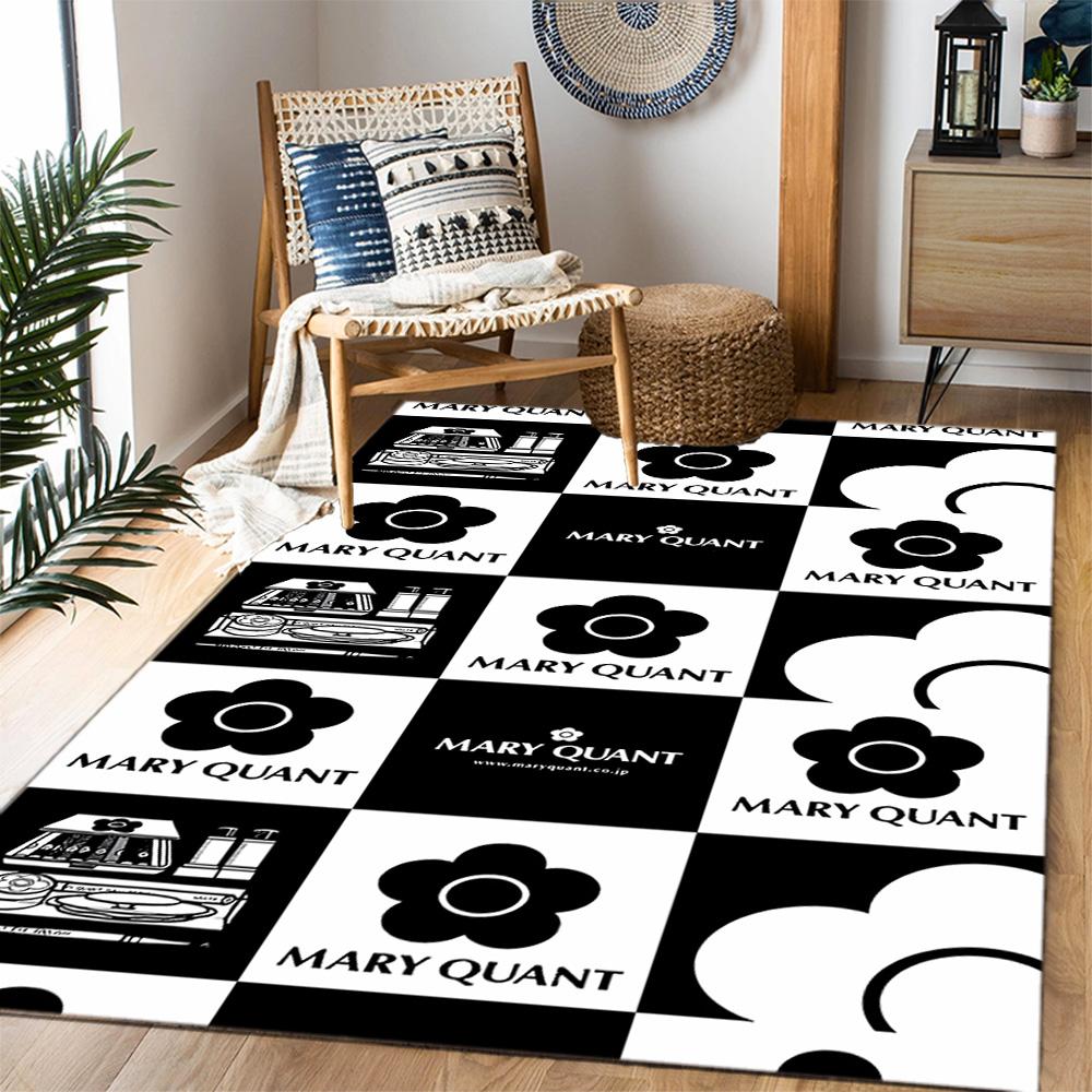 Mary Quant logo Themed Anti-Slip Rugs - Polyester Home Decor, Suitable for Bedrooms, Living Rooms, Doorways, Studios, and Decorations