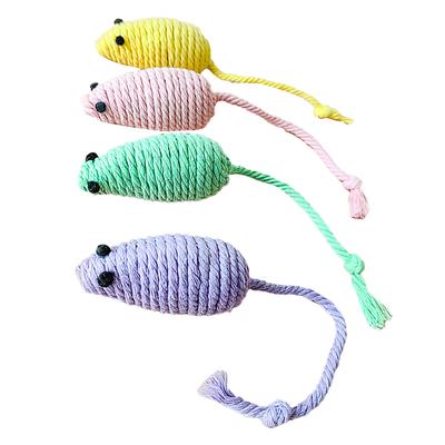 4Pcs Cat Interactive Toy with Built In Sound Stone Soft Comfortable Relieve Boredom Cotton Rope Weaving Cat Toy