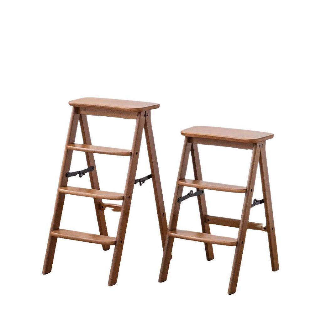 Bamboo Folding Kitchen Step Stool for Indoor Use, Perfect for Elderly, Dual-Use as Bar Stool and High Reach, Thickened Design.