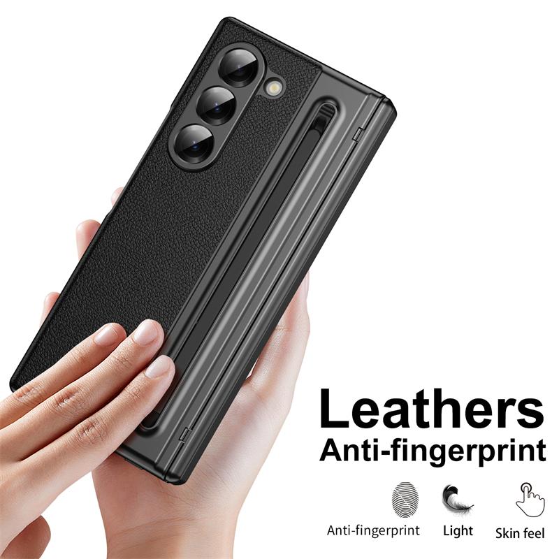 Luxury Leather Hinge Phone Case for Samsung Galaxy Z Fold 7 6 5 4 3 Screen Glass S Pen Slot Shockproof Cover for Galaxy Z Fold 6