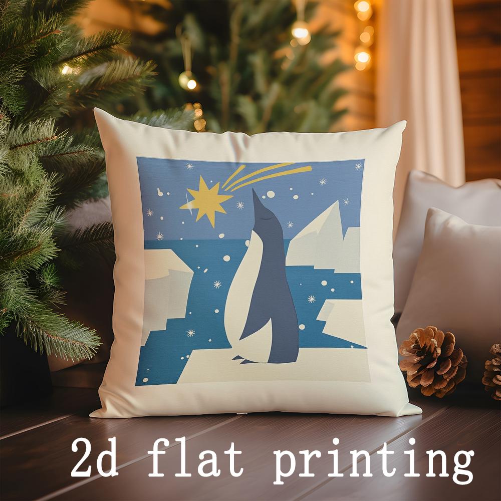 

1pcs/4pcs- Winter-Themed Cushion Covers with Deer & Snowflakes , Square Pillow Cover, Modern Sofa Decorative Cushion Cover 16x16Inch
