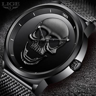 Brand New Style 3D Skull Men Watch Gift Steel Mesh Waterproof Military Male Sport Punk Quartz W