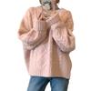RoyzTocz Knit Round Cable Knit Long Loose Solid Korean Perfect for and Winter Women's Sweater, Neck, Pullover, Sleeve, Slimming, Fit, Color,
