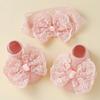 2Set Korean Style Baby Headband Socks Set Lace Bow Elastic Hair Band Anti Slip Socks  0-12 Months