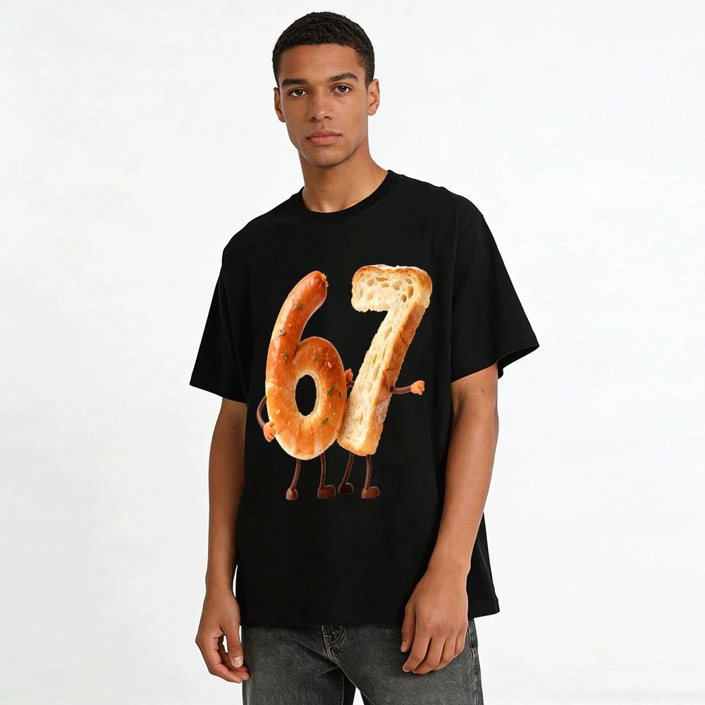 Fun Food Number 67 Creative Print Casual Top Pure cotton T-shirt