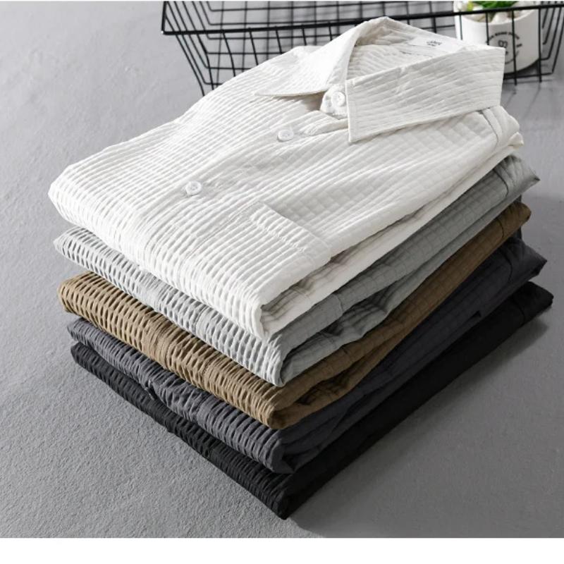 Spring Autumn Long Sleeve Shirt Men Daily Casual Men Shirts Turn-down Collar Solid Color Shirts with Pocket Simple Style Men Tops