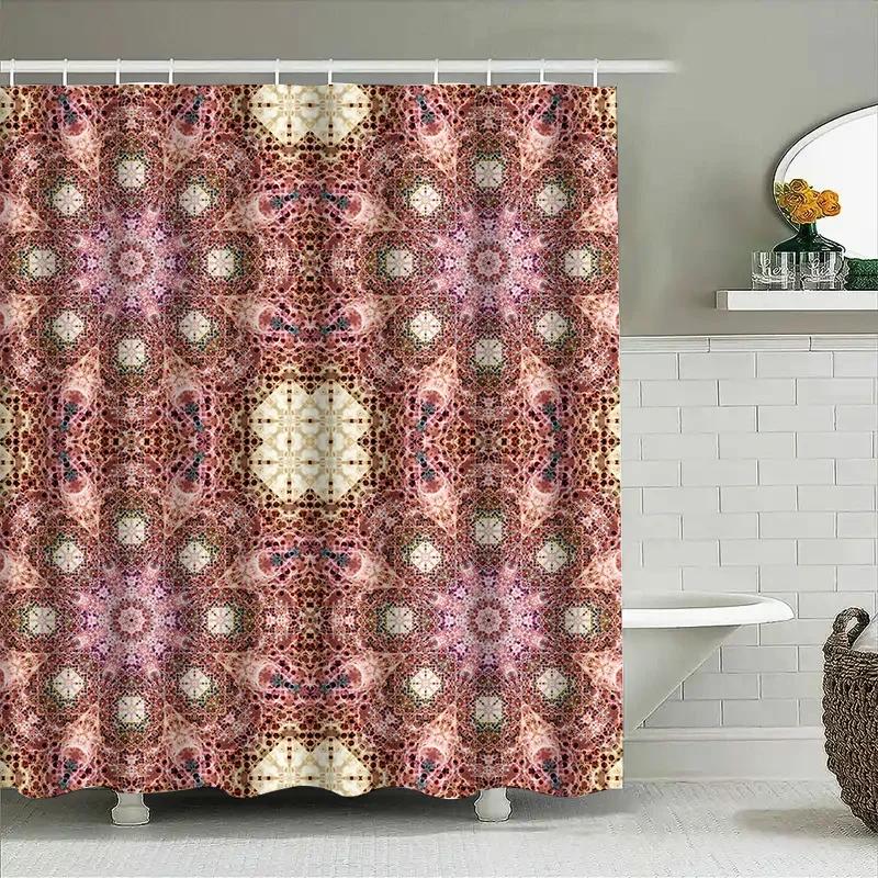 Pink Geometric Shower Curtain Home Decor Bath Mat for Bathroom Accessories Waterproof Fabric Patterned Shower Curtains Pink