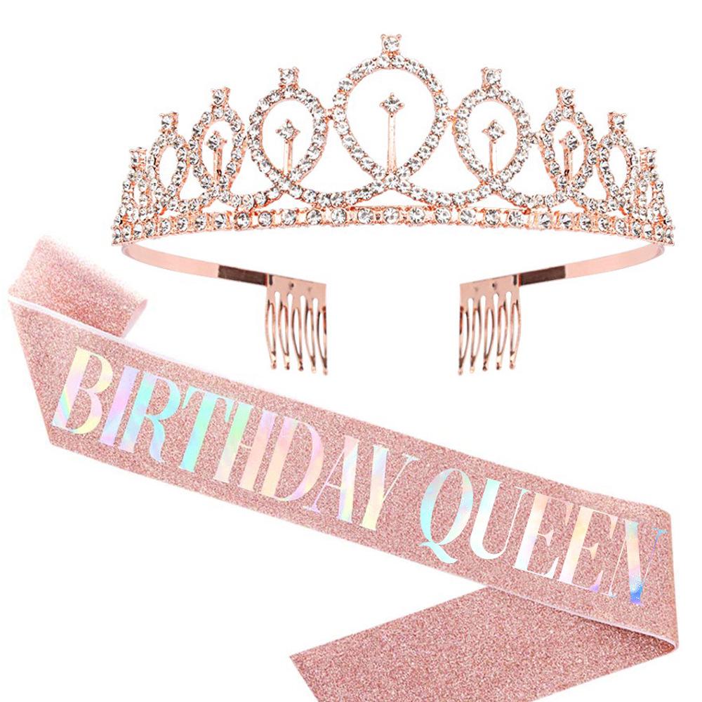 Set de Corona Brillante con Correa para el Hombro y Diadema para Niñas Cumpleañeras