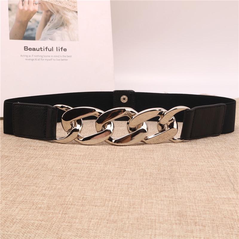 Versatile Retro Elastic Belt with Skirt & Metal Chain Decoration