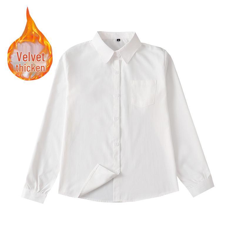 Japanese JK Uniform Long-Sleeve White Shirt, Velvet-Enhanced, Pointed/Square Collar, Opaque, School Uniform.
