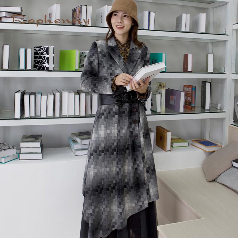 

Женское пальто Raphenny из смесовой шерсти с градиентным клетчатым узором асимметричной миди-длины XL