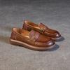 2025 Spring and Autumn New Single Shoes Cowhide Handmade Foot Cover Round Head Lazy Versatile British Style Retro Small Single Shoes Soft Sole