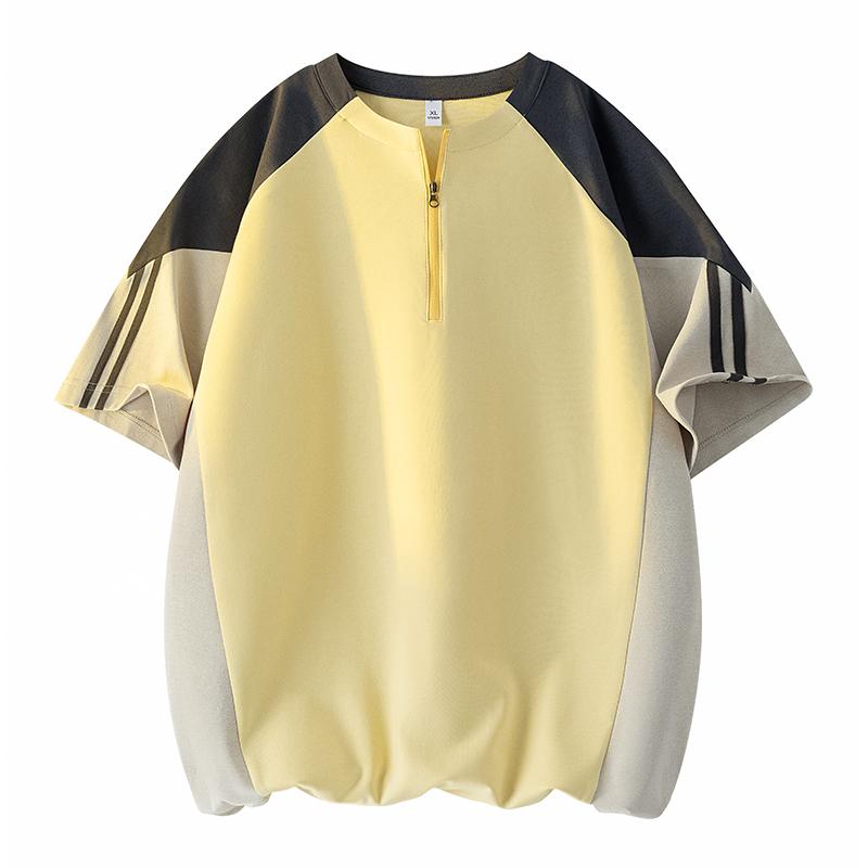 

Outdoor Summer Antibacterial, Moisture-absorbing, Quick-drying Sports Short-sleeved T-shirts For Men And Women, Loose Contrasting Color Half-zip Tops XL жовтий