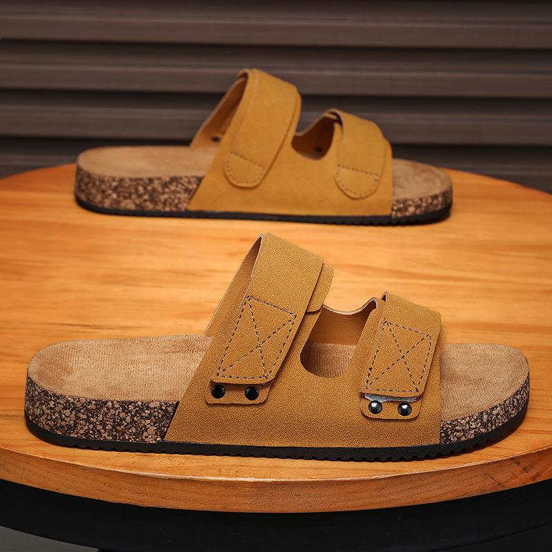 Men's Spring and Summer Low Board Rubber Sole Sandals Cork Outdoor Beach Wear One-Flip Fashion Personality Casual Shoes