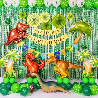 Green Dinosaur Theme Party Banner Tassel Set Turtle Back Leaf Coconut Tree Balloon Series Children's Birthday Party Decoration Supplies