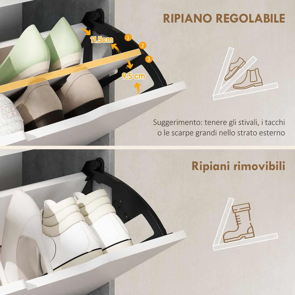 Modern Space-Saving Shoe Cabinet with 4 Doors for 16 Pairs of Shoes, 62.5x26x156 cm, Concrete Grey