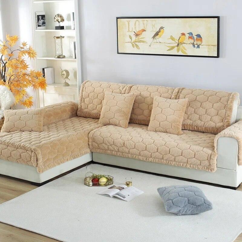 Kalınlaşma Sıcak Minderler Peluş Kanepe Kılıfı Kış Geniş Ağız L Şekli Yeni Kanepe Arkalığı Kolçaklar Kaymaz Oturma Odası Kanepe Kapakları
