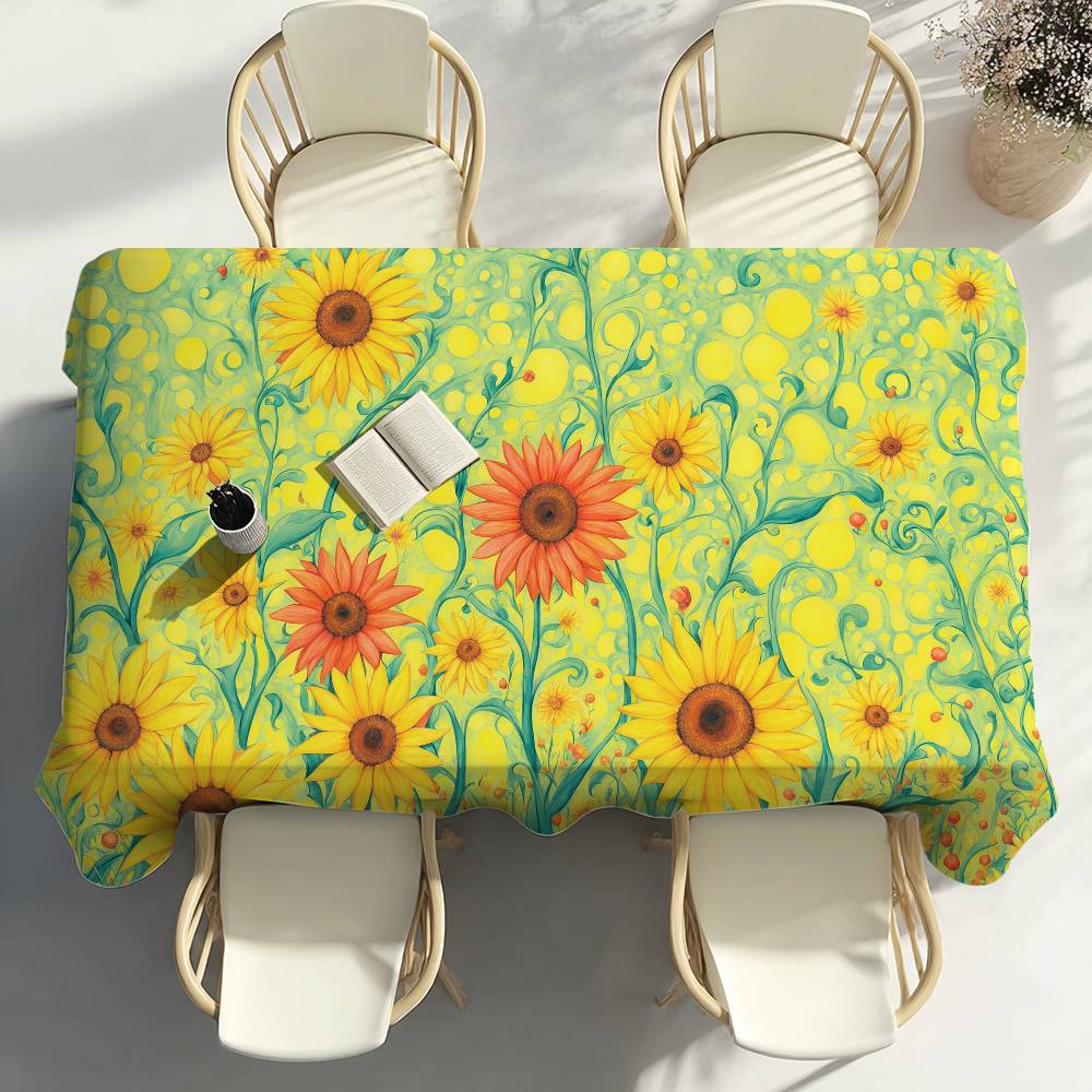 Zonnebloem Schilderen Tafelkleed Feest Decor Eetkamer Huis Keuken Terrassen Waterdicht Vlekbestendig Tafelkleed 140x180cm