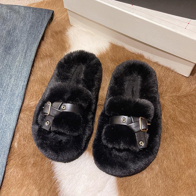 

Thick-bottomed fluffy slippers for women s autumn and winter wear 2025 new ins trendy leisure home cotton mop comfortable and versatile fluffy mop 35 чёрный