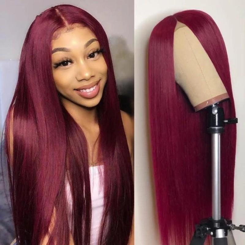 Long Straight Synthetic Wig With Center Part Bangs Women Black Or Golden Non-Heat Resistant Oval Face Friendly